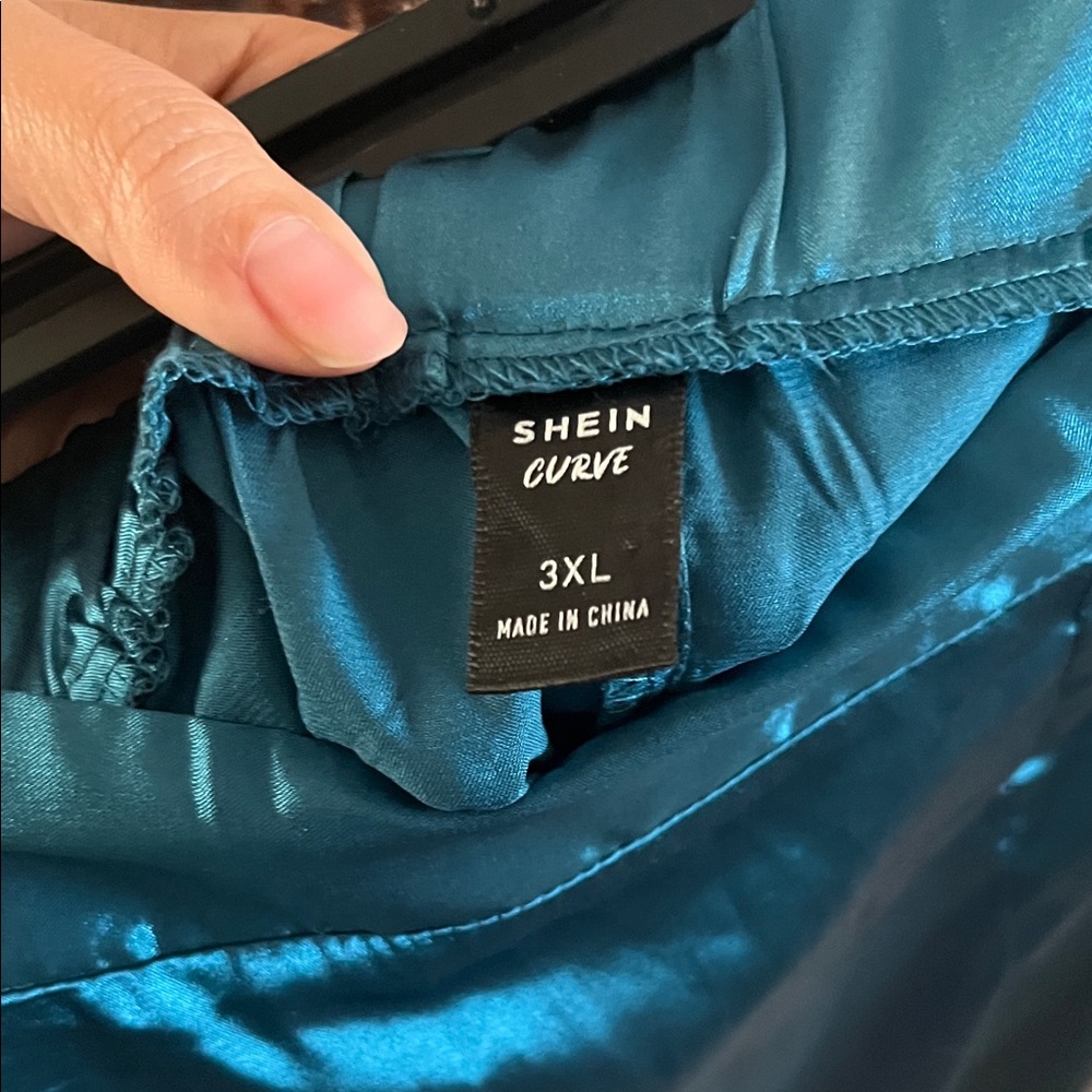 SHEIN Teal Satin Wide-Leg Trousers - Picture 3 of 4
